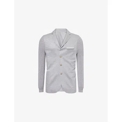 Eleventy Mens Medium Gray / Sand Notch-lapels Knitted-sleeves Wool Blazer Xl In Multi
