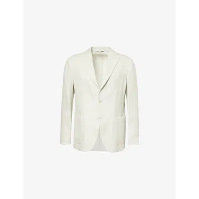 Eleventy Mens  Check-print Regular-fit Linen And Wool-blend Blazer In Military Green