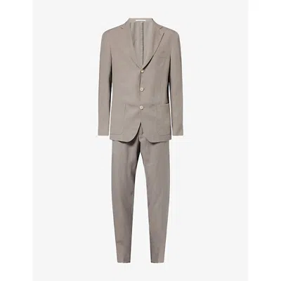 Eleventy Mens Military Green Notch-lapel Single-breasted Linen-blend Suit In Gray