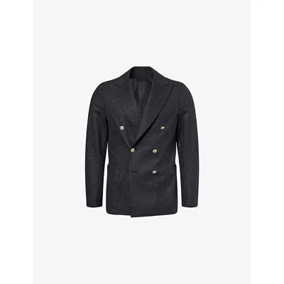 Eleventy Mens Peak-lapels Double-breasted Wool-blend Blazer Nero In Black
