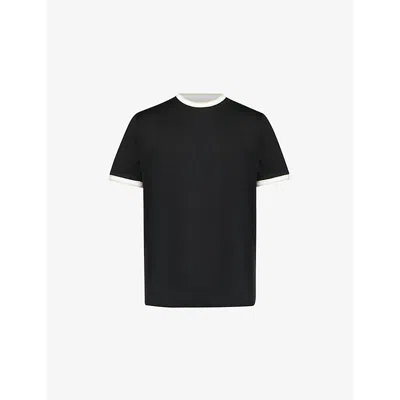 Eleventy Mens  Striped-trim Regular-fit Cotton T-shirt In Nero, Sabbia E Bianco