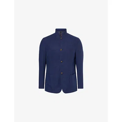 Eleventy Mens New Blue Stand-collar Single-breasted Linen-blend Jacket