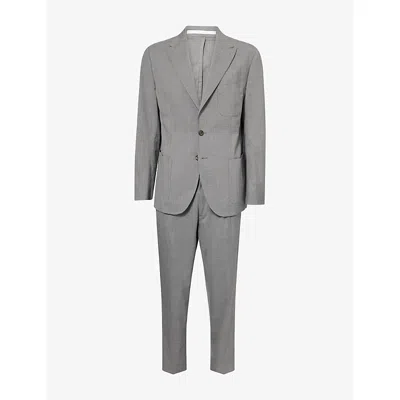 Eleventy Mens Medium Melange Gray Notch-lapels Tapered-leg Silk-wool Suit