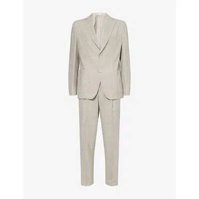 Eleventy Mens Sand Notch-lapels Tapered-leg Wool, Silk And Linen Suit In Neutral