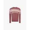 Eleventy Mens Rasperry Beige White Patterned Crew-neck Silk-cashmere Blend Jumper In Burgundy