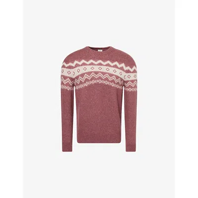 Eleventy Mens Rasperry Beige White Patterned Crew-neck Silk-cashmere Blend Jumper In Burgundy
