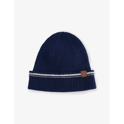 Eleventy Mens Striped-trim Cashmere Beanie Royal Beige And Beige In Blue