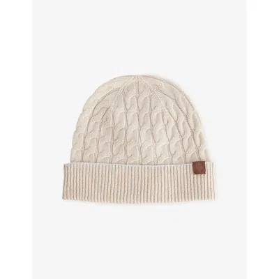 Eleventy Mens Sabbia E Grigio Chiaro Cable-knit Cashmere Beanie In Neutral