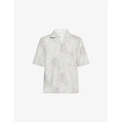 Eleventy Mens Flower-print Camp-collar Linen And Cotton Shirt Sabbia E Malva