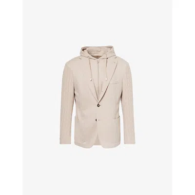 Eleventy Mens Sabbia E Sabbia Cable-knitted Removable-bib Wool-cashmere Blend Jacket In Neutral
