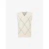 Eleventy Mens Contrast-stitch V-neck Wool Knitted Vest Sand And Blue In Sand And Blue