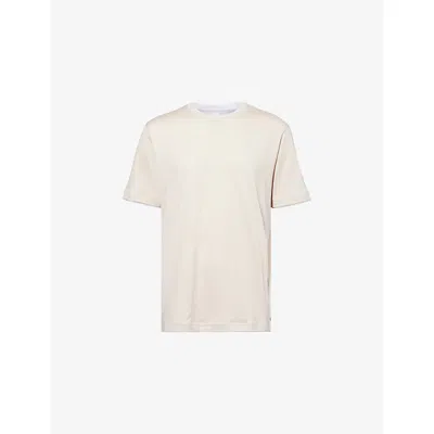 Eleventy Mens Sand And Lt. Gray Double-layered Crewneck Cotton T-shirt Xxl In Multi