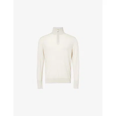 Eleventy Mens Sand And Lt. Gray Funnel-neck Half-zip Knitted Wool Top Xl In Multi