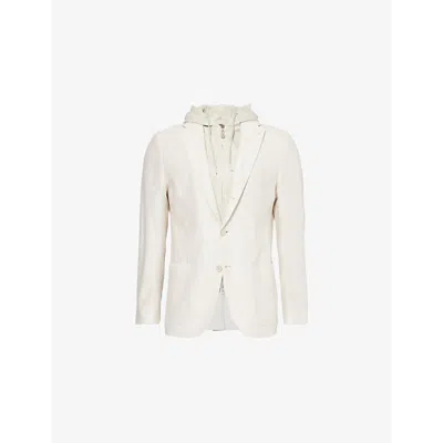 Eleventy Mens Hooded Single-breasted Regular-fit Cotton And Linen-blend Blazer Sand And Lt. Gray In Neutral