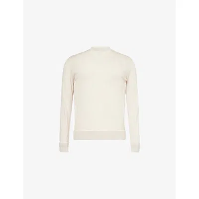 Eleventy Mens Sand And White Crewneck Long-sleeves Silk-wool Blend Jumper Xxl In Neutral