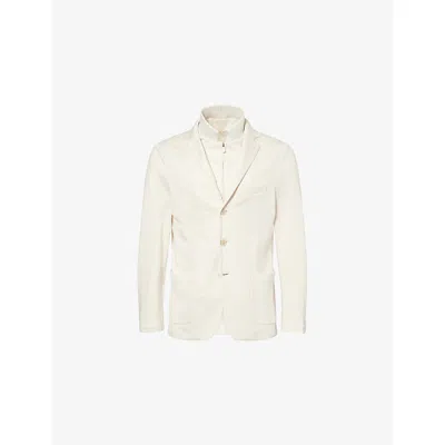 Eleventy Mens Sand And White Detachable Collar Notch-lapel Cotton-and-linen Jacket In Neutral