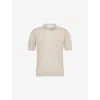 Eleventy Mens Bowling-collar Regular-fit Linen Polo Shirt Sand In Sand