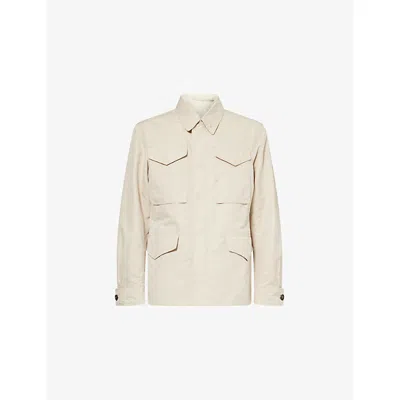 Eleventy Mens Sand Collared Cotton-silk Safari Jacket In Neutral