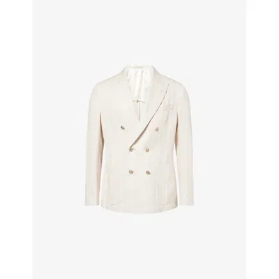 Eleventy Mens Sand Double-breasted Pinstripe Cotton And Linen-blend Jacket In Neutral