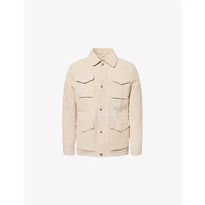Eleventy Mens Sand Flap-pocket Long-sleeve Suede Safari Jacket In Neutral