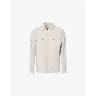 Eleventy Mens Sand Flap-pocket Linen-blend Overshirt In White