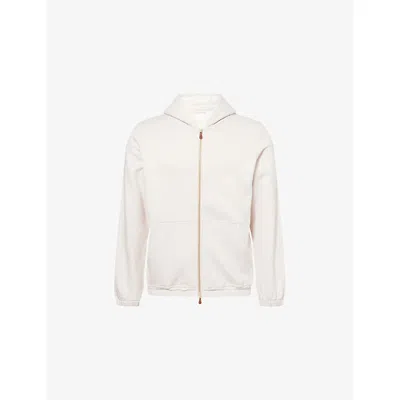 Eleventy Mens Sand Hooded Long-sleeves Silk Cotton And Cashmere  Blend Hoody Xl In White