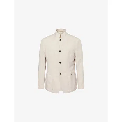 Eleventy Mens Sand Mandarin-collar Single-breasted Linen-blend Jacket In Neutral