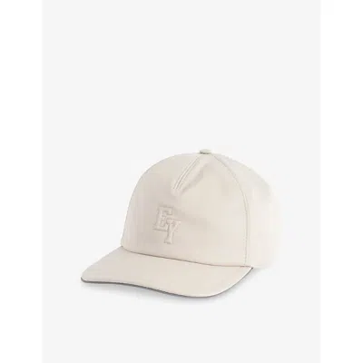 Eleventy Mens Sand Monogram Silk Cotton Baseball Cap