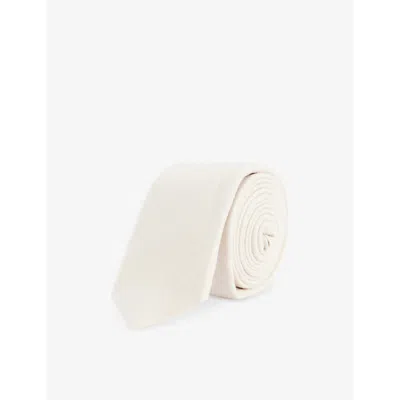 Eleventy Mens Narrow-blade Silk And Cashmere-blend Tie Sand