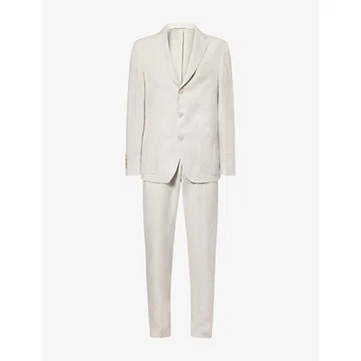 Eleventy Mens Sand Notch-lapel Single-breasted Linen-blend Suit In Neutral