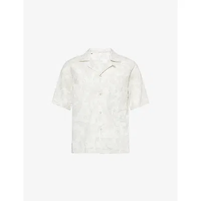 Eleventy Mens Sand Printed Short-sleeves Linen And Cotton Shirt In White