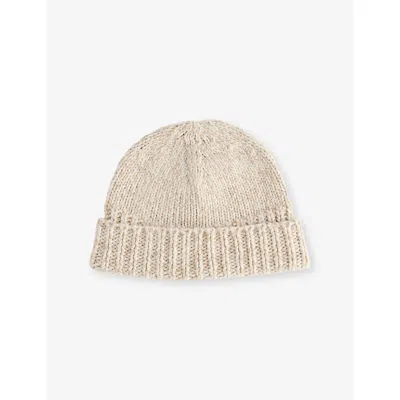 Eleventy Mens Sand Ribbed Folded-brim Cashmere-knit Beanie Hat