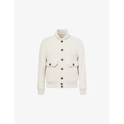 Eleventy Mens Sand Ribbed-trims Long-sleeve Wool Blend Bomber Jacket In Neutral
