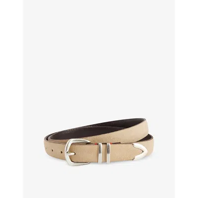 Eleventy Mens Sand Round-buckle Suede Belt