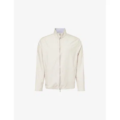 Eleventy Mens Sand Stand-collar Slip-pockets Silk Jacket