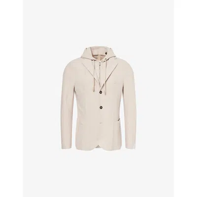 Eleventy Mens Sand Three Roll Hooded Wool Jacket In Neutral