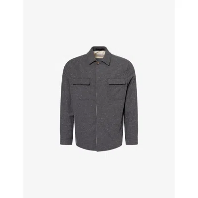 Eleventy Mens Smoke Melange Gray Speckled-pattern Long-sleeve Wool-silk Blend Overshirt