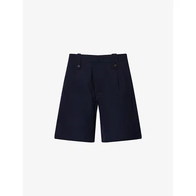 Eleventy Mens Textured Pleated Stretch-wool Shorts Blue
