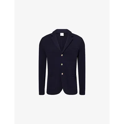 Eleventy Mens  Two-patch-pockets Ribbed-long-sleeves Cotton Cardigan In Blue, Blue