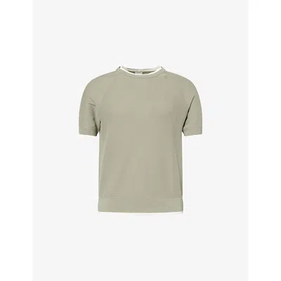 Eleventy Mens Verde, Bianco E Sabbia Crew-neck Short-sleeves Knitted T-shirt