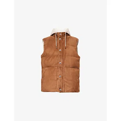 Eleventy Mens Vicuna, Sabbia Hooded Quilted Suede-down Gilet In Brown