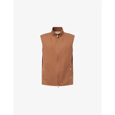 Eleventy Mens Vicuna Solbiati Zip Linen Gilet In Brown
