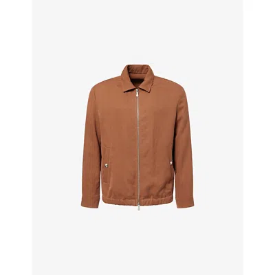 Eleventy Mens Vicuna Solbiati Zipped Linen Jacket In Brown
