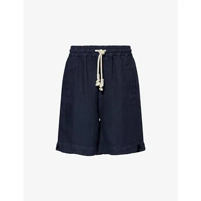 Eleventy Mens Welt-pockets Drawstring Linen Shorts Blue