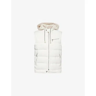 Eleventy Mens Hooded Padded Linen Gilet White And Beige