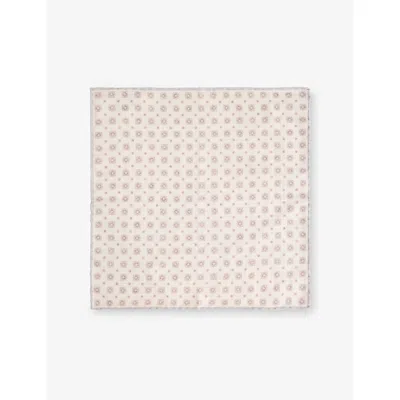 Eleventy Mens White And Beige Printed Cotton And Wool Pocket Square In Multi