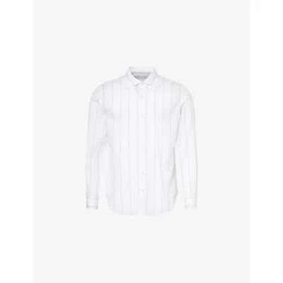 Eleventy Mens White And Beige Striped Long-sleeve Linen-cotton Shirt Xl