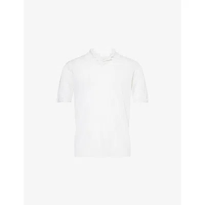 Eleventy Mens Bowling-collar Regular-fit Linen Polo Shirt White Xl