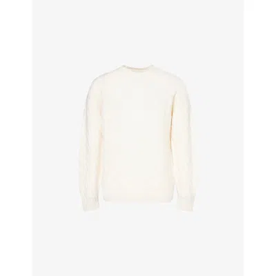 Eleventy Mens White Crewneck Cable-knit Wool-cashmere Jumper Xl