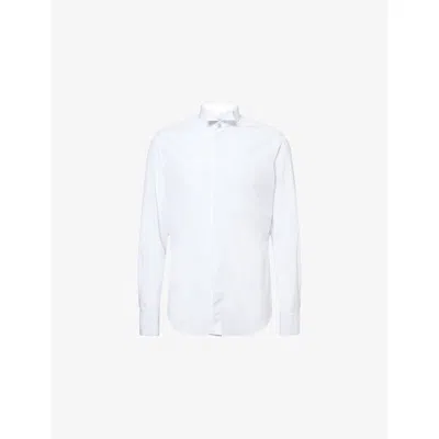 Eleventy Mens  Curved-hem Regular-fit Cotton-poplin Shirt In White